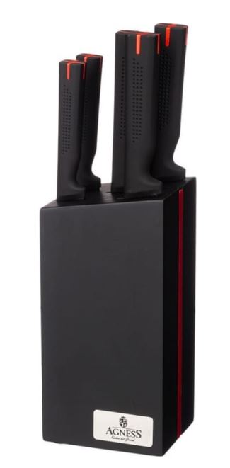 НАБОР НОЖЕЙ AGNESS НА ДЕРЕВЯННОЙ  ПОДСТАВКЕ, 6 ПРЕДМЕТОВ 911-480